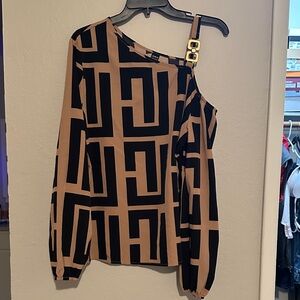 SHEIN Black and Tan Geometric Blouse